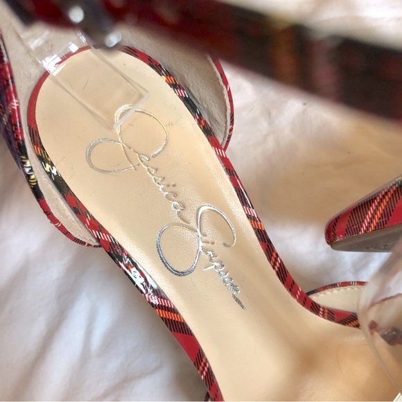 JESSICA SIMPSON Wilrou Plaid Patent T-Strap Heels - Picture 12 of 16
